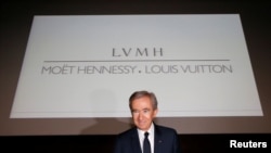 Chairman and CEO of Luxury goods group LVMH Bernard Arnault leaves after a news conference, to announce a deal to simplify Christian Dior business structure, in Paris, France, April 25, 2017.