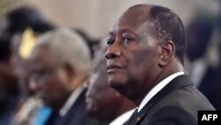 Le président ivoirien Alassane Ouattara lors de la cérémonie des voeux, à Abidjan, le 4 janvier 2018.