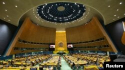 اقوام متحدہ کی جنرل اسمبلی کے 76 ویں سالانہ اجلاس کا ایک منظر۔ 25 ستمبر 2021
