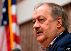 FILE - Former Massey CEO and West Virginia Republican Senatorial candidate, Don Blankenship, speaks during a town hall to kick off his campaign in Logan, W. Virginia, Jan. 18, 2018.