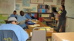 Professor Sookyoung Lee teaches a class on critical thinking and research to inmates at San Quentin prison in California.