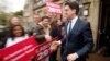 Britain's opposition Labour Party leader Ed Miliband leaves after a campaign event in Colne, northern England, May 6, 2015. 