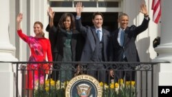 Le couple présidentiel américain a accueilli le Premier ministre canadien Justin Trudeau, et son épouse à la Maison Blanche à Washington, le 10 mars 2016.