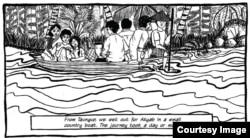 An illustration shows a scene from “Rangoon to Vadakara: A Survivor’s Tale” by A.P. Payal. It tells the story of a family risking their lives to escape Myanmar in 1942. Image - Courtesy of Yoda Press.