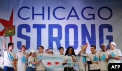 Parkland — Marjory Stoneman Douglas High School shooting survivors take part in the "End of School Year Peace March and Rally" in Chicago, June 15, 2018.