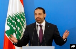 Lebanese Prime Minister Saad Hariri speaks during a press conference in Beirut, Lebanon, May 7, 2018.