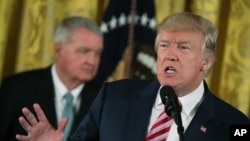 President Donald Trump speaks at a Air Traffic Control Reform Initiative announcement in the East Room at the White House, June 5, 2017.