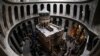 A general view of the Edicule of the Tomb at the Church of the Holy Sepulcher in Jerusalem's Old City, Feb. 28, 2018. Picture taken with a fish-eye lens.