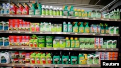 Weedkillers including Monsanto's Roundup are displayed for sale at a garden shop at Bonneuil-Sur-Marne near Paris, France, June 16, 2015. F