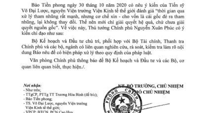 Công văn của Văn phòng Chính phủ hôm 9/11/2020 về "nghiên cứu, xử lý" cơ chế xin cho.