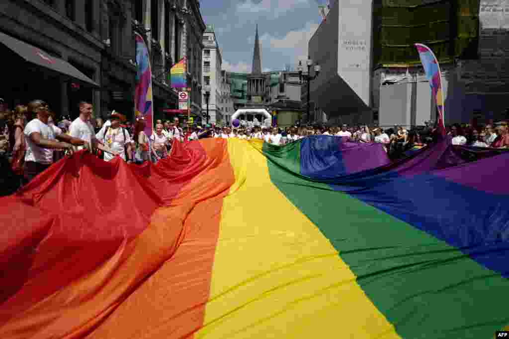 عکسی از رژه جامعه دگرباشان در لندن. ال جی بی تی مخفف همجنس&zwnj;گرایی مردانه،&nbsp;همجنس&zwnj;گرایی زنانه،&nbsp;دوجنس&zwnj;گرایی&nbsp;و&nbsp;دگرجنس گونه گون&nbsp;است. &nbsp;