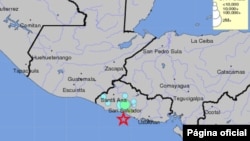 Mapa del Servicio Geológico de Estados Unidos que muestra el epicentro del temblor 5.2 que sacudió la tarde del miércoles el territorio de El Salvador. US Geological Service.