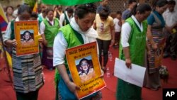 2015年5月17日印度新德里举行第十一世班禅喇嘛根敦确吉尼玛失踪20周年集会