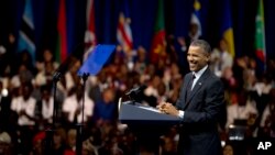 President Barack Obama smiles as he speaks to participants of the Presidential Summit for the Washington Fellowship for Young African Leaders in Washington, Monday, July 28, 2014.