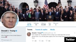 A screenshot shows a fragment of the masthead of U.S. President Donald Trump's Twitter account, in Washington, Jan. 3, 2018.
