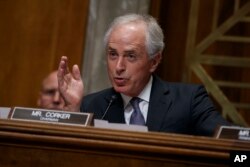 FILE - Sen. Bob Corker, R-Tenn., the chairman of the Foreign Relations Committee, speaks on Capitol Hill in Washington, Jan. 18, 2017.
