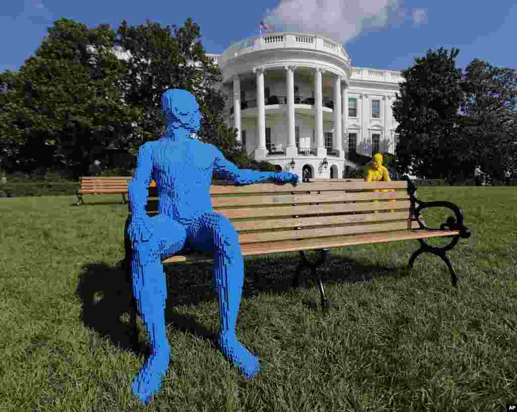مجسمه‌ای جلوی کاخ سفید که کاملا از لگو (Lego) ساخته شده. این مجسمه جزو اولین جشنواره هنری در South Lawn کاخ سفید است.