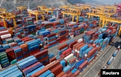 FILE - Hanjin Shipping's container terminal is seen at the Busan New Port in Busan, about 420 km (261 miles) southeast of Seoul, August 8, 2013.