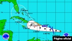 Trayectoria prevista de la tormenta tropical Isaac, que podría convertirse en huracán este jueves.