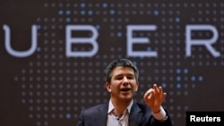 FILE - Travis Kalanick speaks to students during an interaction at the Indian Institute of Technology (IIT) campus in Mumbai, India, Jan. 19, 2016. 