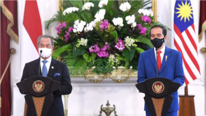 TT Joko Widodo của Indonesia và Thủ tướng Malaysia Muhyiddin tại cuộc họp báo chung ở Điện Merdeka, Jakarta, ngày 5/2/2021, hối thúc ASEAN hành động sau cuộc đảo chính ở Myanmar (Foto: Courtesy/Biro Pers)