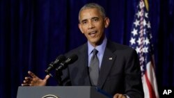 U.S. President Barack Obama speaks during a news conference at the Landmark Mekong Riverside Hotel in Vientiane, Laos, Sept. 8, 2016, after attending the ASEAN Summit. 