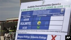 A sample of a voting paper is displayed by the National Electoral Commission,in Hargeisa, Somaliland, 24 Jun 2010