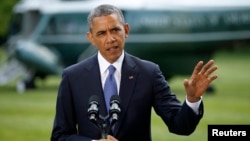 13일 바락 오바마 미국 대통령이 백악관에서 행한 연설에서 이라크 사태 관련 입장을 밝히고 있다.