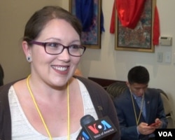 Marah Litchford of North Carolina, shown in this photo taken from video, participated in Tibet Lobby Day in Washington, March 2017.