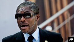 FILE - In this May 25, 2019 file photo, Equatorial Guinea Vice-President Teodoro Nguema Obiang Mangue arrives in Pretoria, South Africa. 