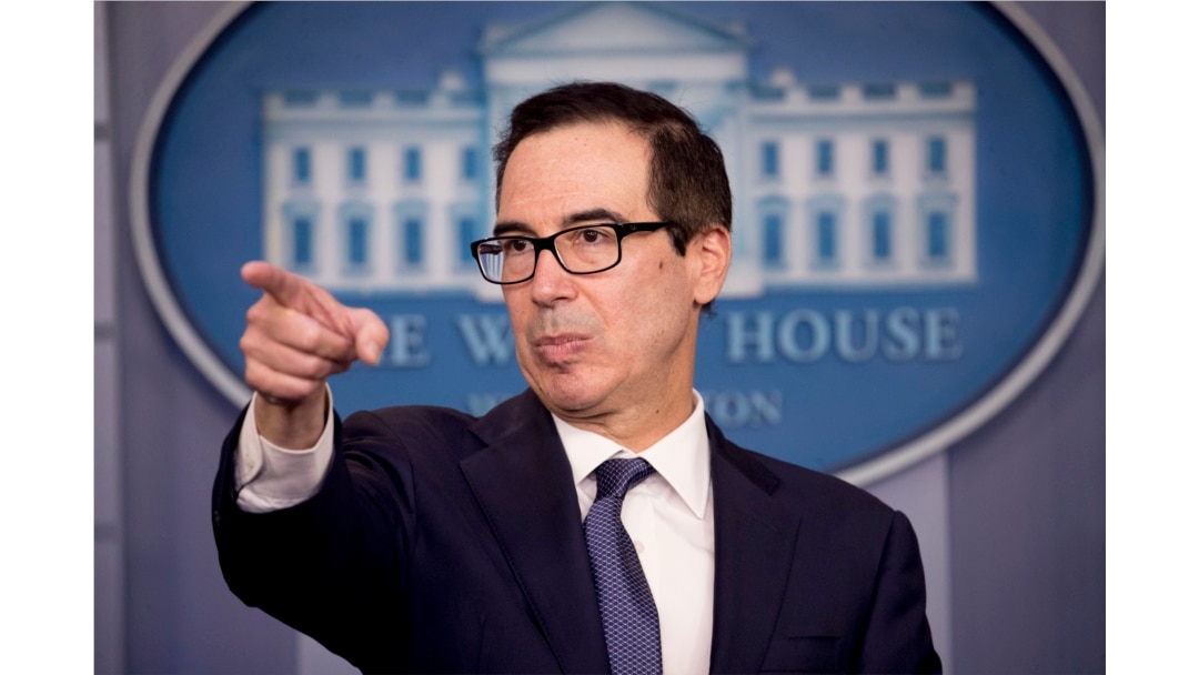 FILE - Treasury Secretary Steven Mnuchin takes a question from a reporter in the Briefing Room of the White House in Washington, Oct. 11, 2019.