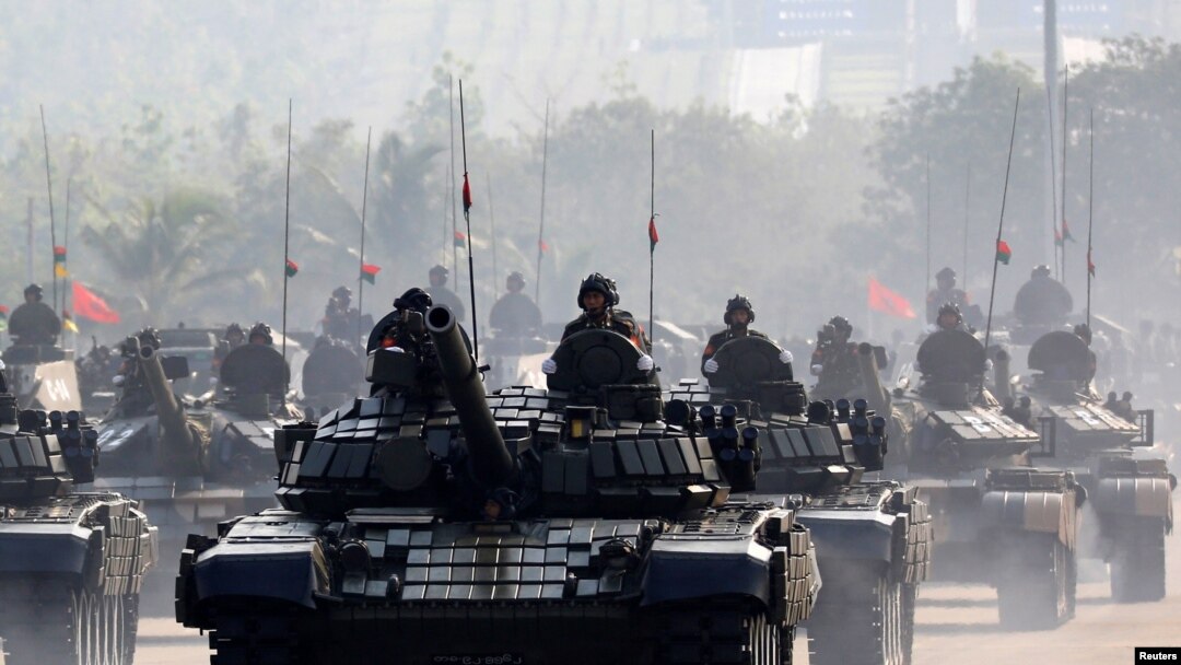 FILE - Myanmar's military parade to mark the 72nd Armed Forces Day in the capital Naypyitaw, Myanmar, March 27, 2017. 