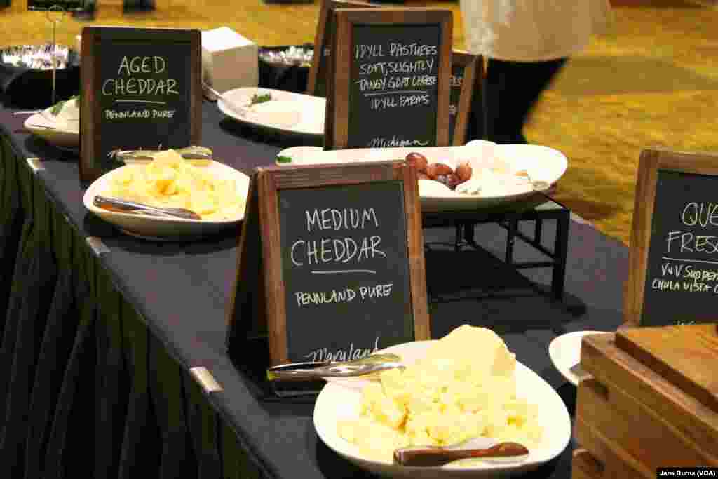 At the gala event to announce the winner at the U.S. Cheese Championship, ticket-holders got to sample dozens of cheeses, including the always-popular cheddar, in Green Bay, Wis., March 7, 2019.