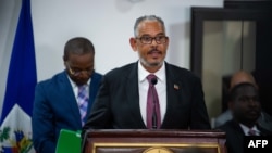 Newly sworn-in Haitian Prime Minister Alix Didier Fils-Aime speaks during the installation ceremony in Port-au-Prince, Haiti, on Nov. 11, 2024. 