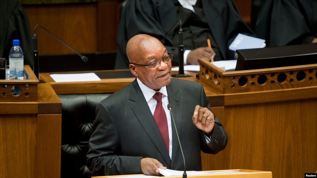 FILE - South Africa's President Jacob Zuma delivers his State of the Nation address at Parliament in Cape Town, Feb. 13, 2014. 