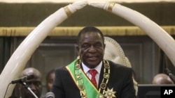 FILE - Zimbabwean President Emmerson Mnangagwa delivers his State of the nation address at the opening session of parliament in Harare, Oct. 1, 2019.