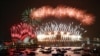 The midnight fireworks are seen during New Year&#39;s Eve celebrations in Sydney, Australia.