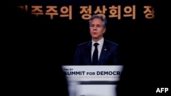 (FILE) U.S. Secretary of State Antony Blinken speaks during the Third Summit for Democracy in Seoul.