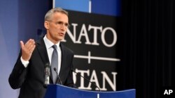 Jens Stoltenberg, secrétaire général de l'Alliance atlantique (OTAN) à Bruxelles le 26 avril 2018.