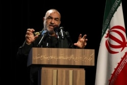 FILE - Chief of Iran's Revolutionary Guard Gen. Hossein Salami speaks at a ceremony in Tehran, Iran, Sept. 21, 2019.