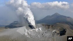 The Shinmoe volcano is seen after eruption, Kirishima, Kagoshima prefecture, Japan in this photo taken by Kyodo on October 11, 2017. 