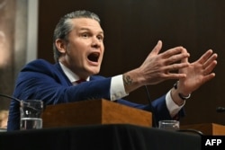 FILE - Pete Hegseth, nominee for U.S. defense secretary, testifies during his confirmation hearing before the Senate Armed Services Committee on Jan. 14, 2025, in Washington.