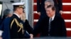 Japanese Prime Minister Shigeru Ishiba, right, is welcomed upon his arrival at Joint Base Andrews in Maryland on Feb. 6, 2025, at the start of his U.S. visit to meet with President Donald Trump.