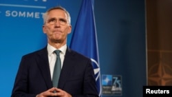 Sekretaris Jenderal NATO Jens Stoltenberg berbicara pada KTT NATO di Washington, DC hari Rabu, 10 Juli 2024. 