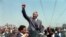 FILE — Anti-apartheid leader and African National Congress, ANC member Nelson Mandela raises his fist while addressing a crowd in Tokoza, during his tour of townships, Sept. 5, 1990 