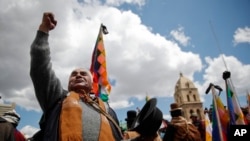 Supporters of former President Evo Morales rally in La Paz, Bolivia, Nov. 18, 2019. 