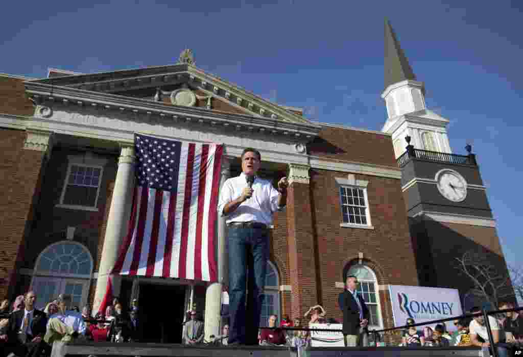 Republican presidential candidate, former Massachusetts Gov. Mitt Romney speaks during a campaign stop at William Jewell College, March 13, 2012, in Liberty, Missouri. (AP)