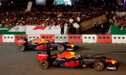 Formula One F1 - Vietnamese Grand Prix - Hanoi circuit - Hanoi, Vietnam - April 20, 2019. Red Bull team perform during the kickoff ceremony.