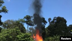 Fuerzas combinadas de Perú y Brasil incendian plantación de coca en Caballococha, Perú. Imagen de archivo del 2 de noviembre de 2019.