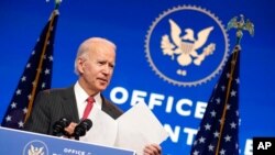 President-elect Joe Biden speaks at The Queen theater in Wilmington, Delaware, Nov. 19, 2020.
